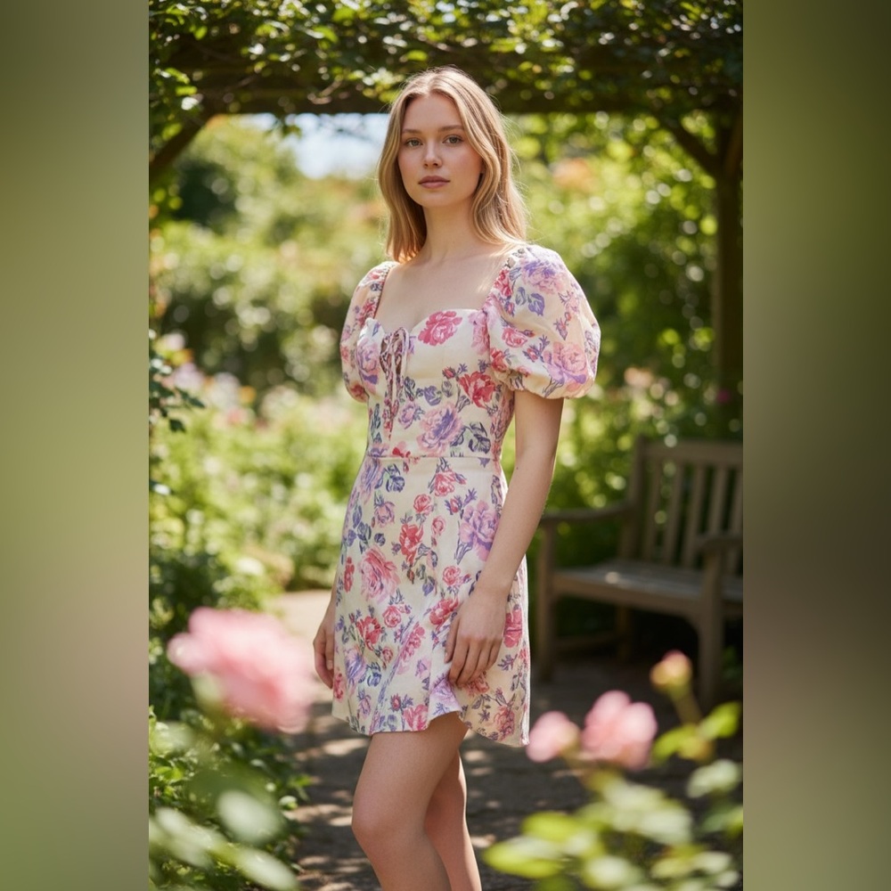 NWT Zara Floral Puff Sleeve Midi Dress - Lined